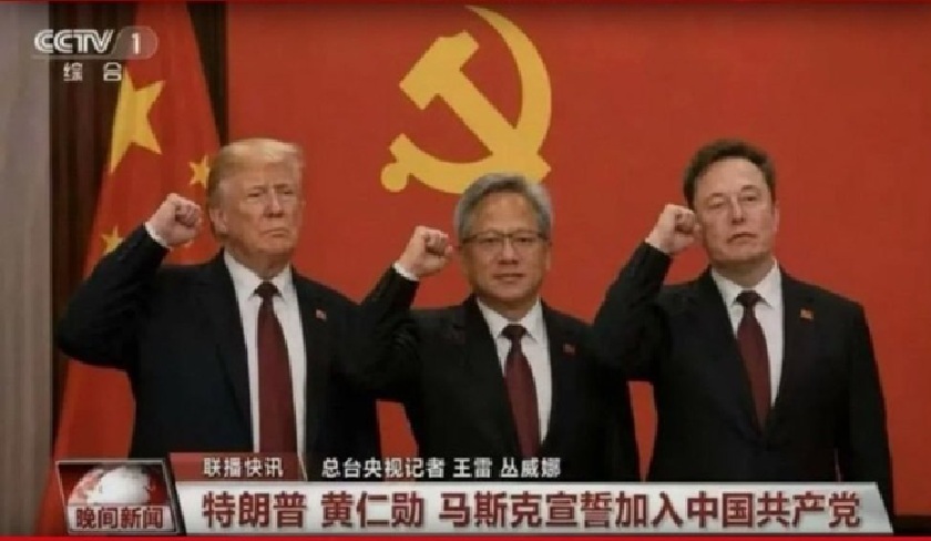 Non, cette image de Trump, Elon Musk et Jensen Huang dans le Parti communiste chinois n’est pas réelle